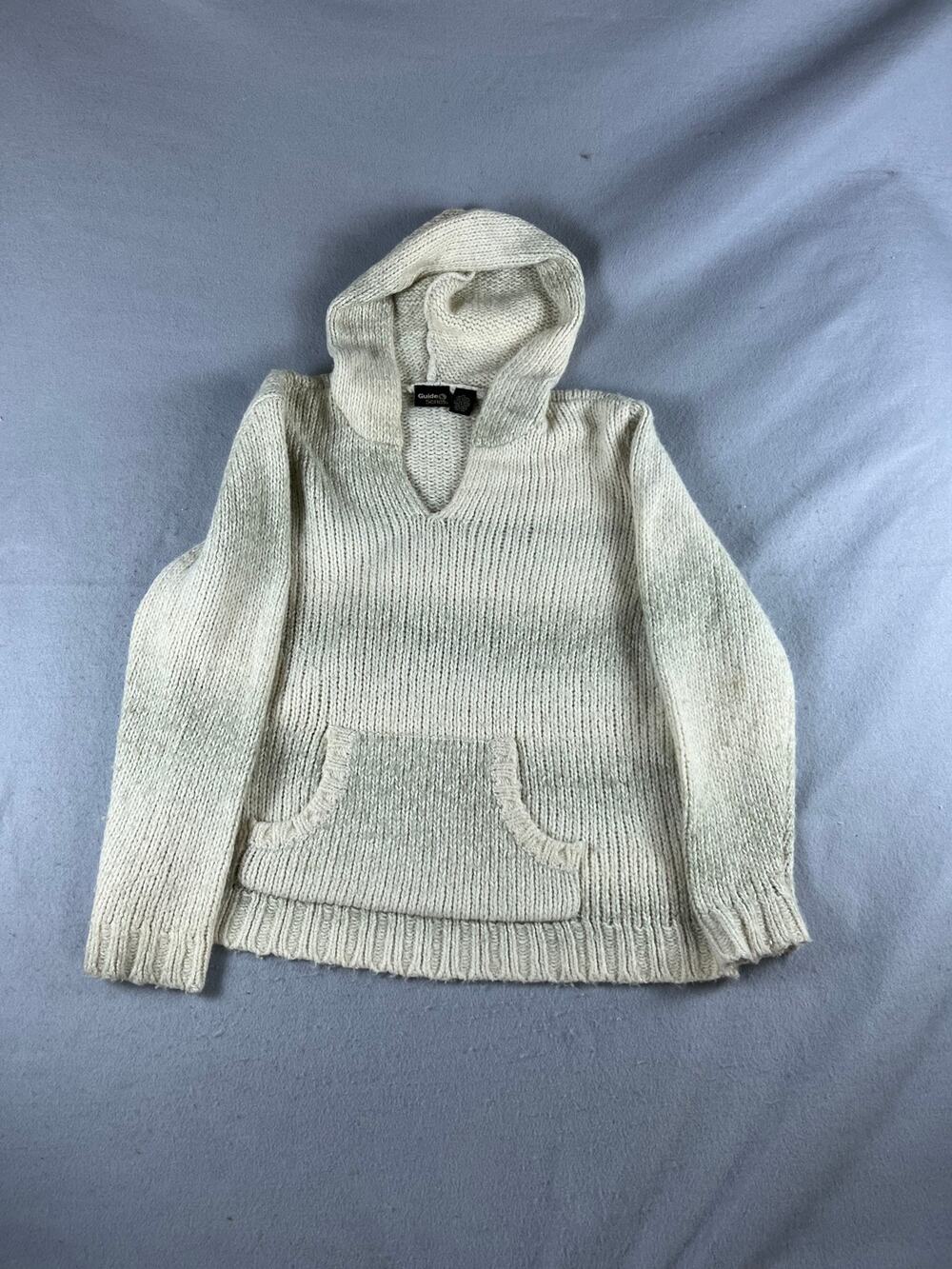 Guide Series Hooded Sweater Womens XL Cream Wool Chunky Knit Ribbed Heavyweight